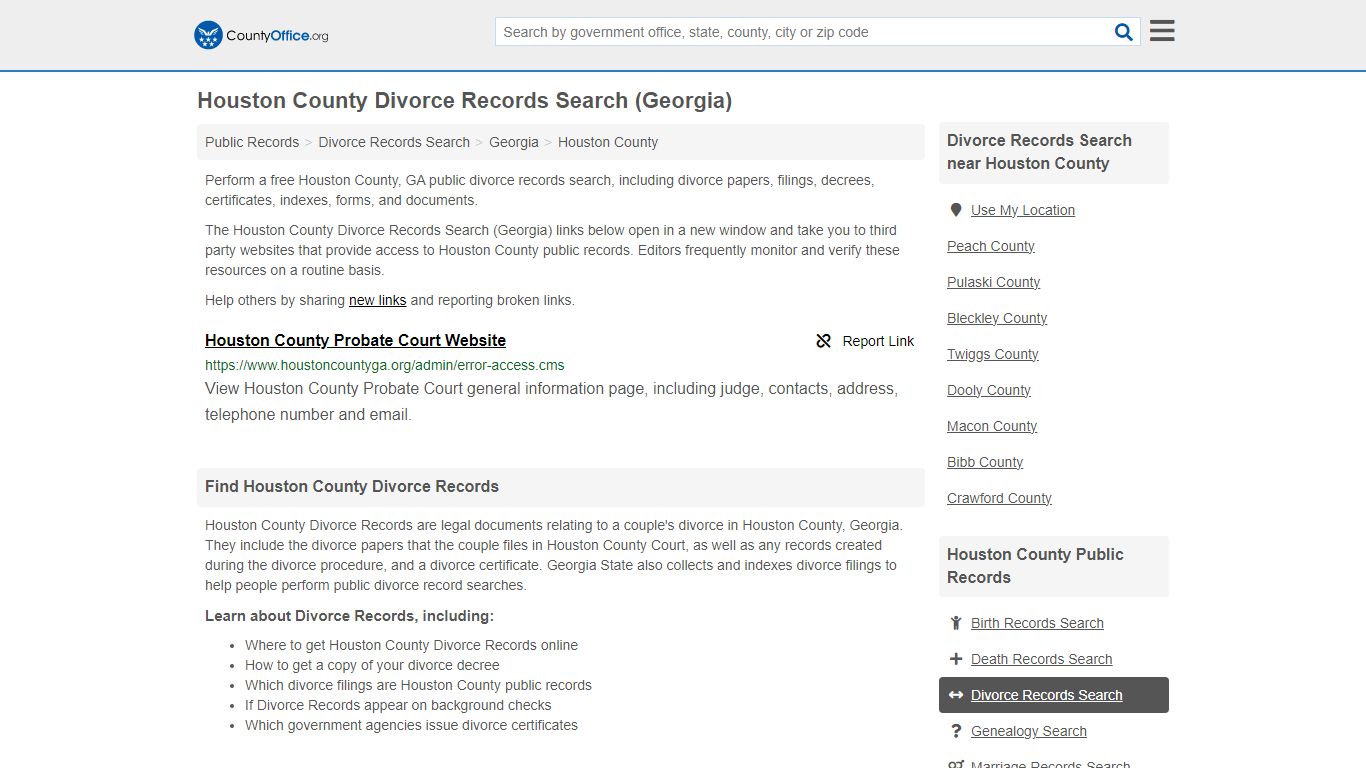 Houston County Divorce Records Search (Georgia) - County Office