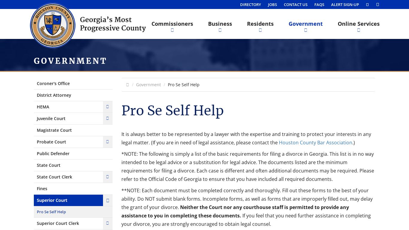 Pro Se Self Help - Superior Court - Houston County