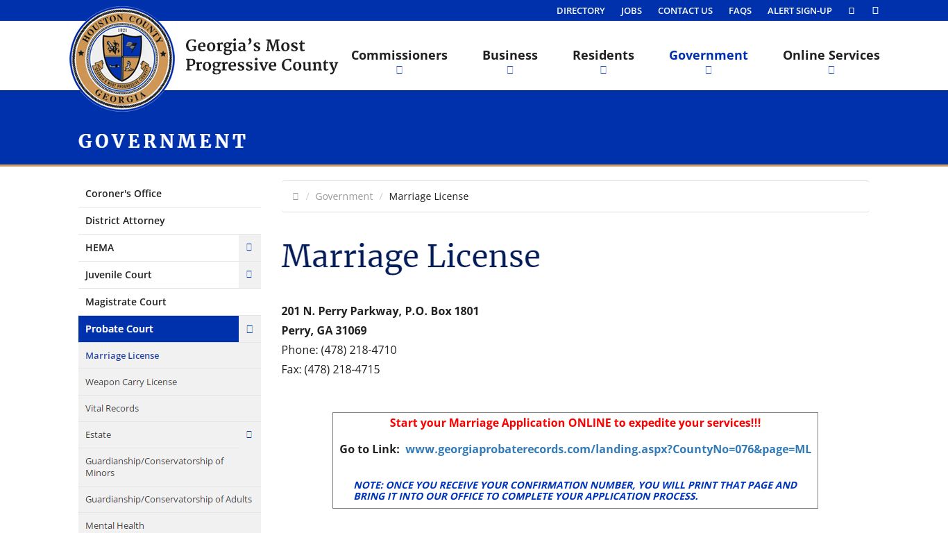 Marriage License - Probate Court - Houston County